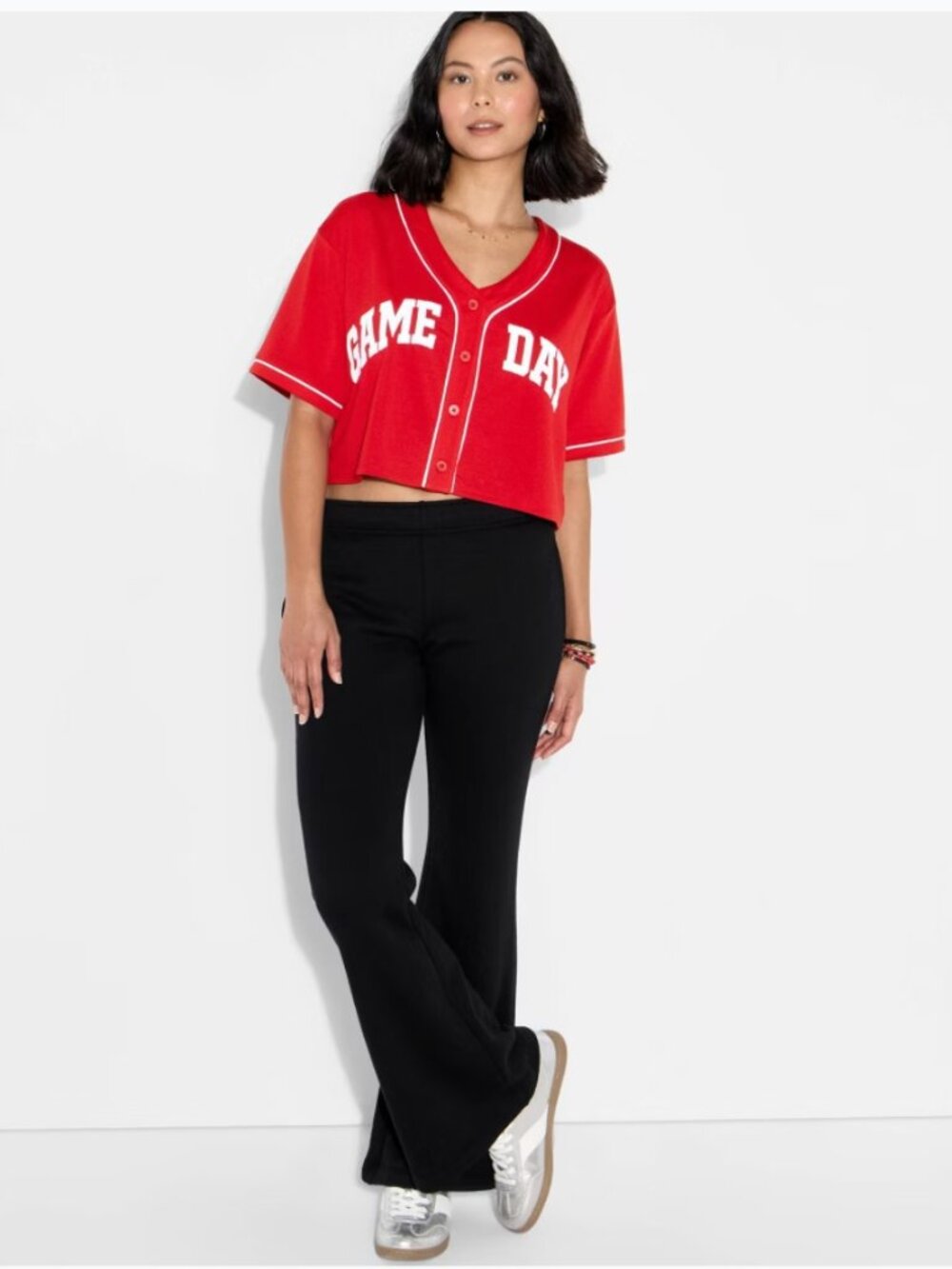 Wild Fable Womens Cropped V Neck Athletic Jersey Game Day Red